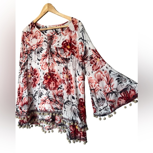 Soft Surroundings Tops - Soft Surroundings Floral Boho Pom Pom Top